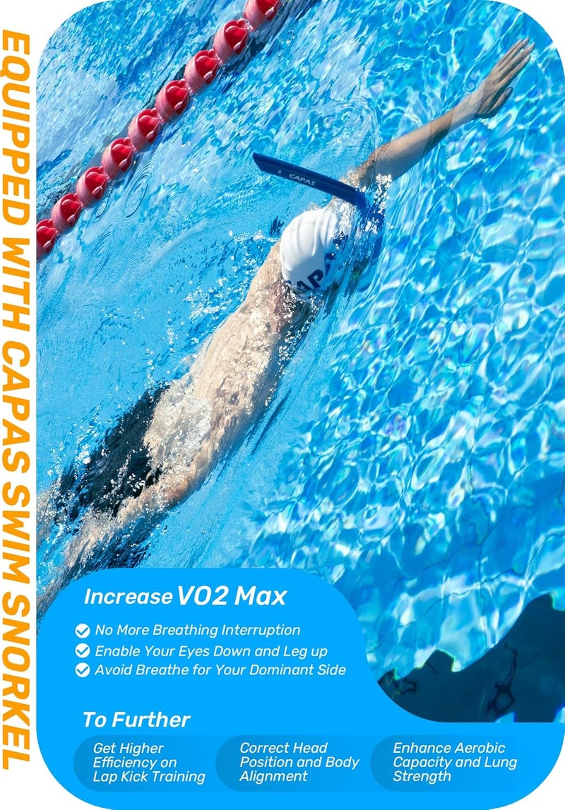 Capas Training Swim Snorkel for Lap Swimming, Swivel Headband Ultimate Fit Center-Mount Swimmers Snorkel with Liquid Silicone Mouthpiece Adjustable Strap, Designed for Adult Men Women - Image 3